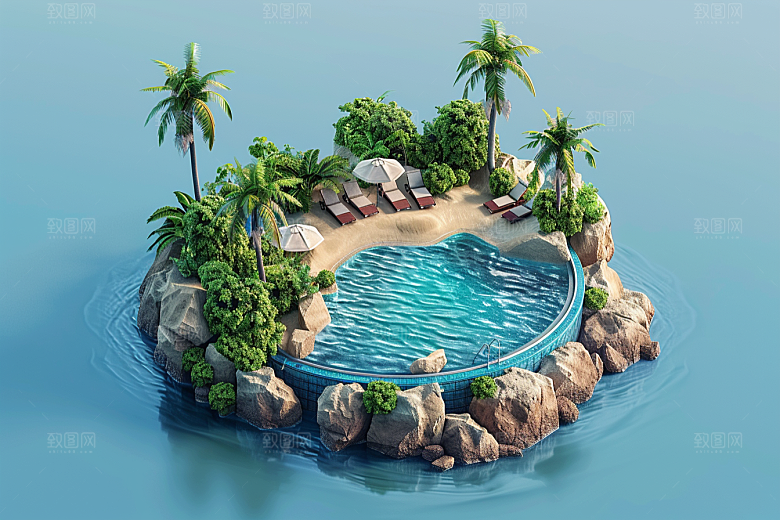 C4D泳池高清轰趴模型