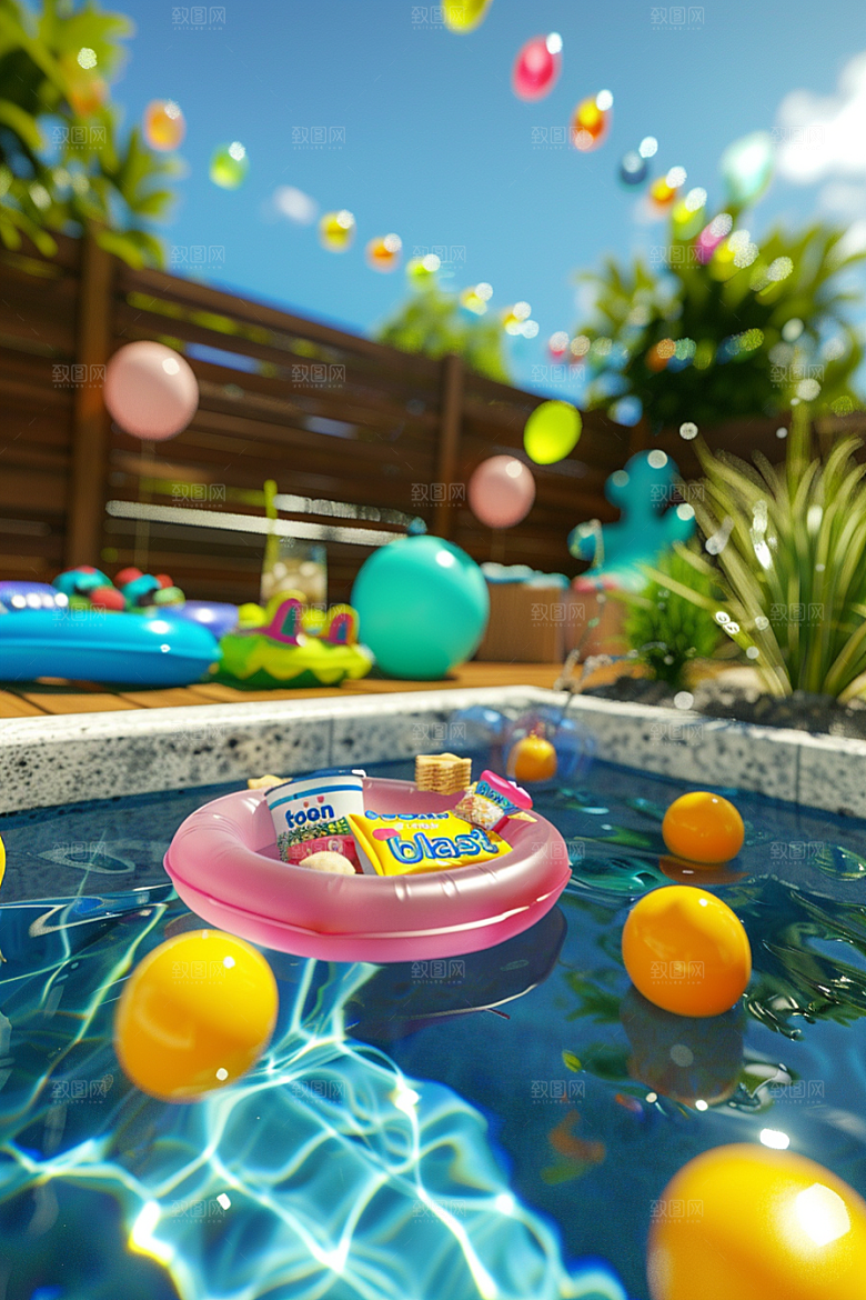C4D泳池水上乐园夏日模型