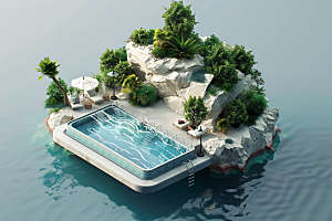 C4D泳池水上乐园高清模型