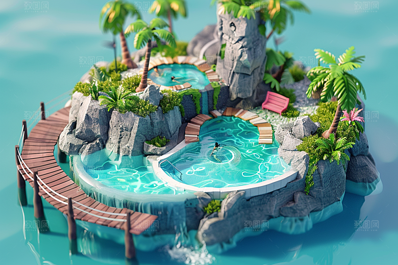 C4D泳池夏天氛围模型