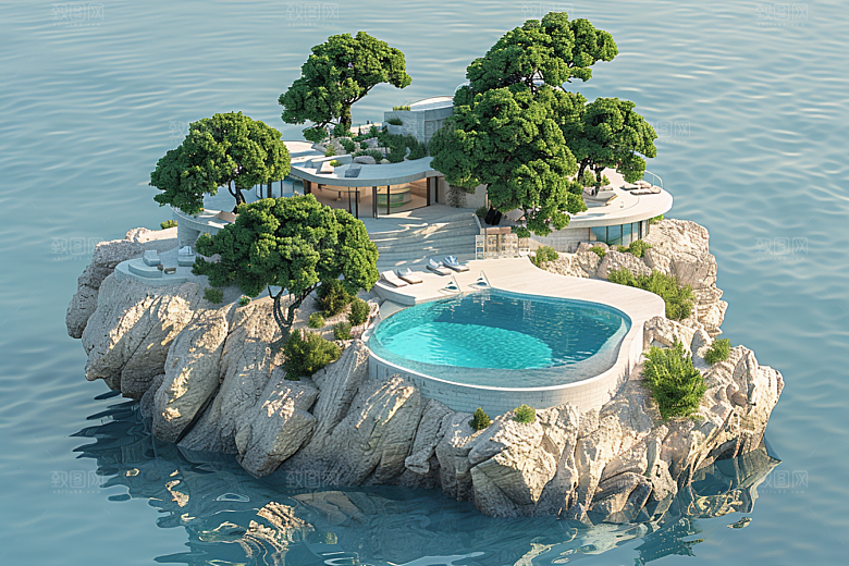 C4D泳池度假村3D模型