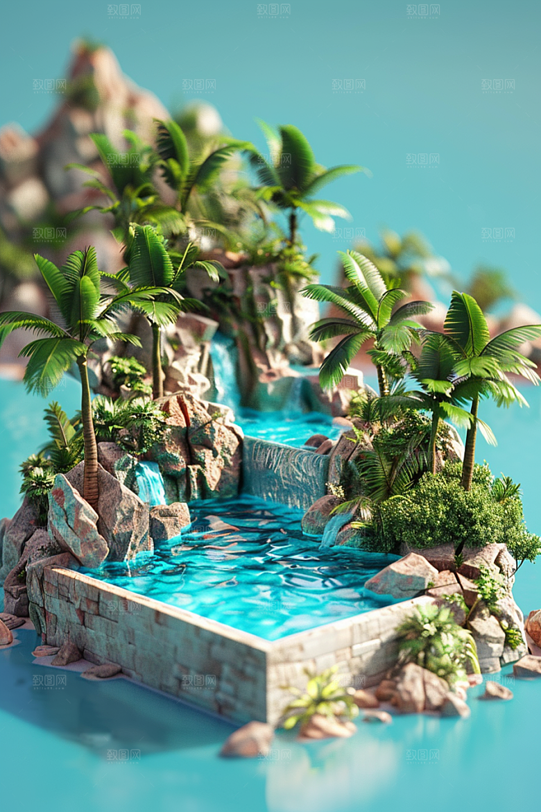 C4D泳池水上乐园轰趴模型