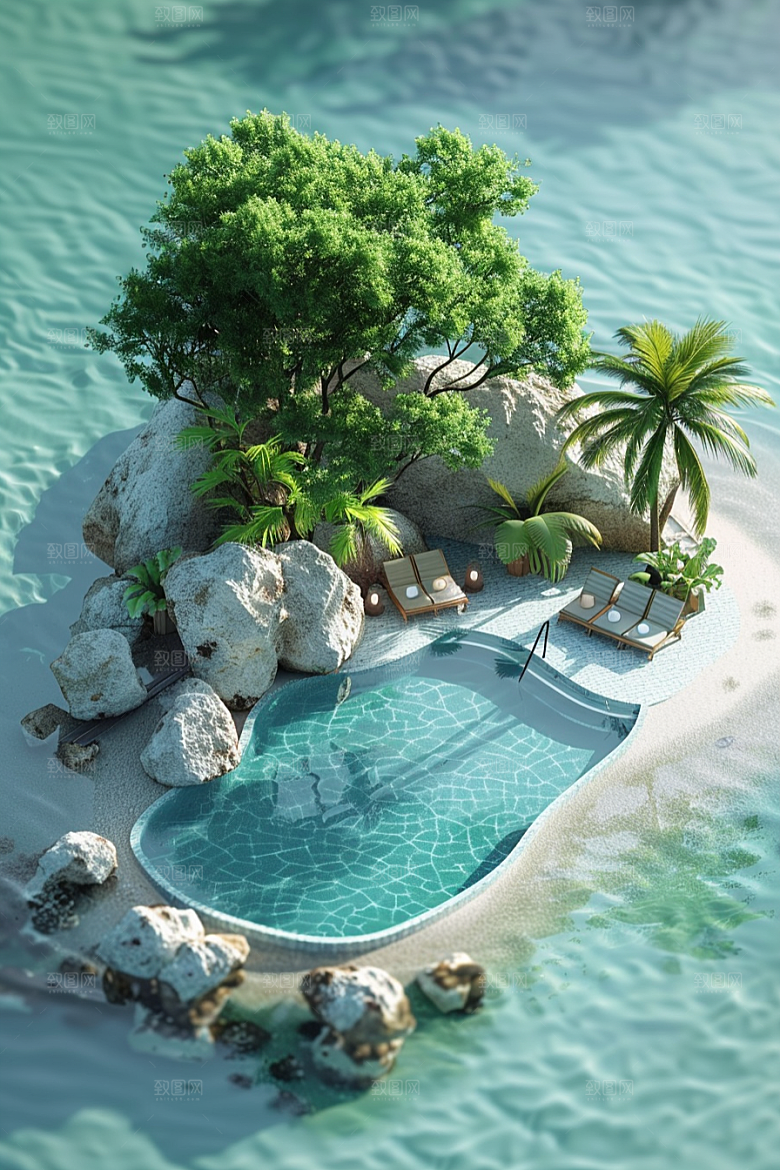 C4D泳池游泳立体模型