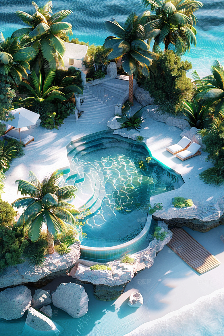 C4D泳池度假村游泳模型