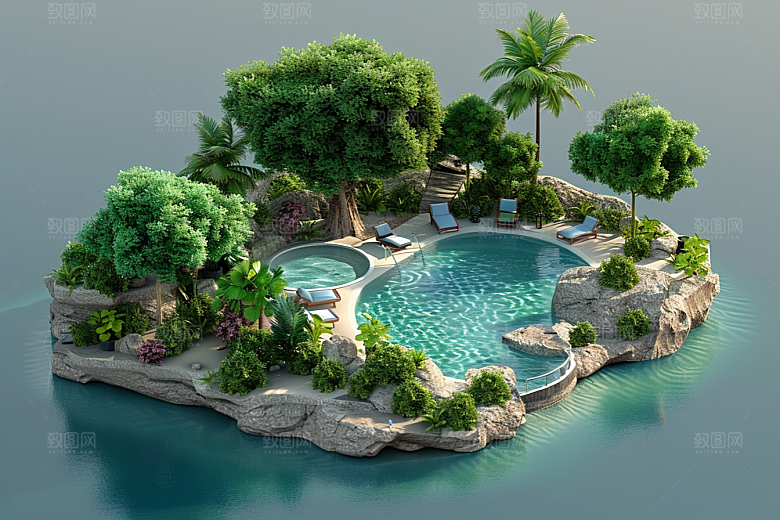 C4D泳池高清氛围模型