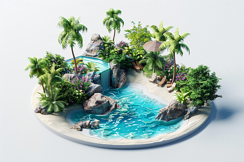 C4D泳池立体夏日模型