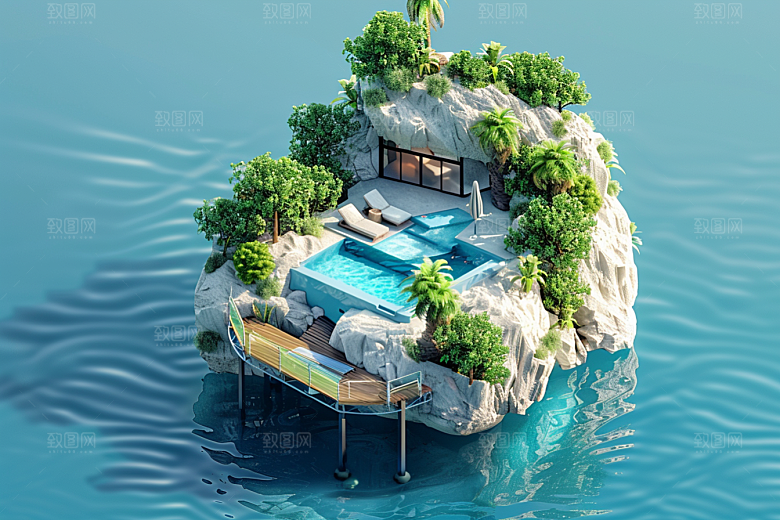 C4D泳池氛围高清模型