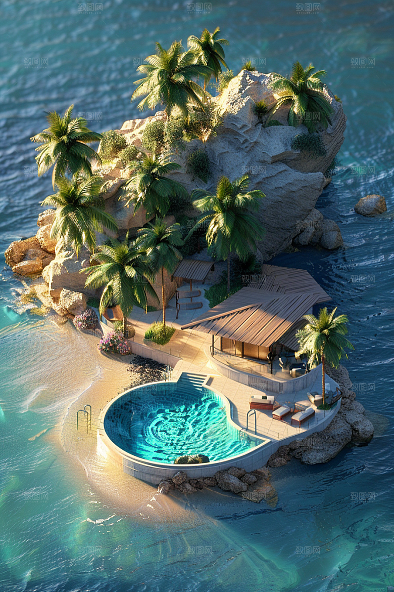 C4D泳池3D夏日模型