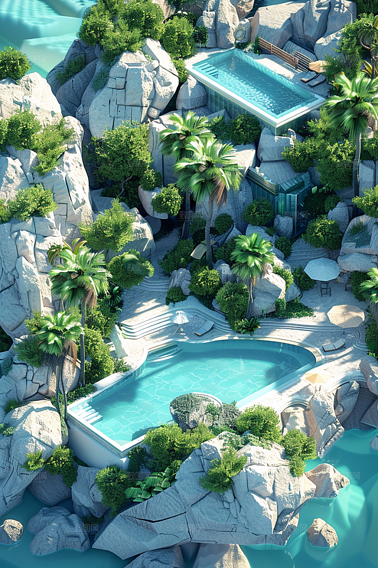 C4D泳池夏天立体模型