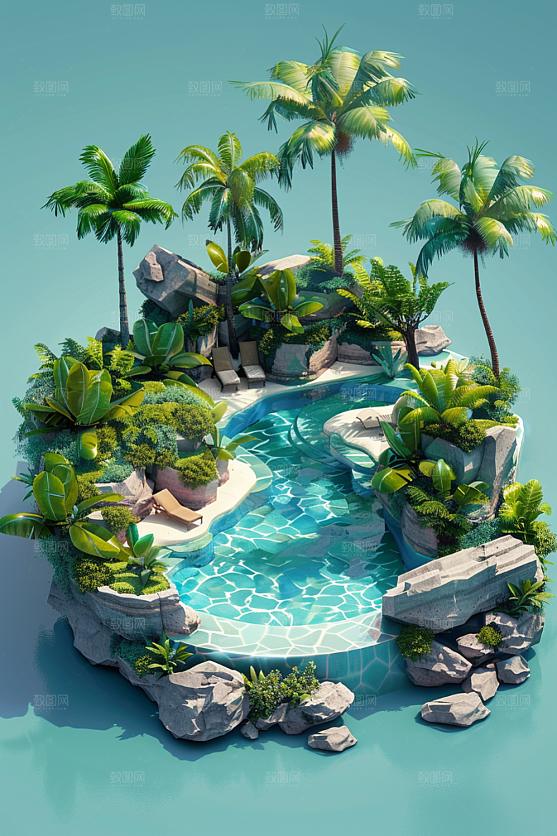 C4D泳池别墅3D模型