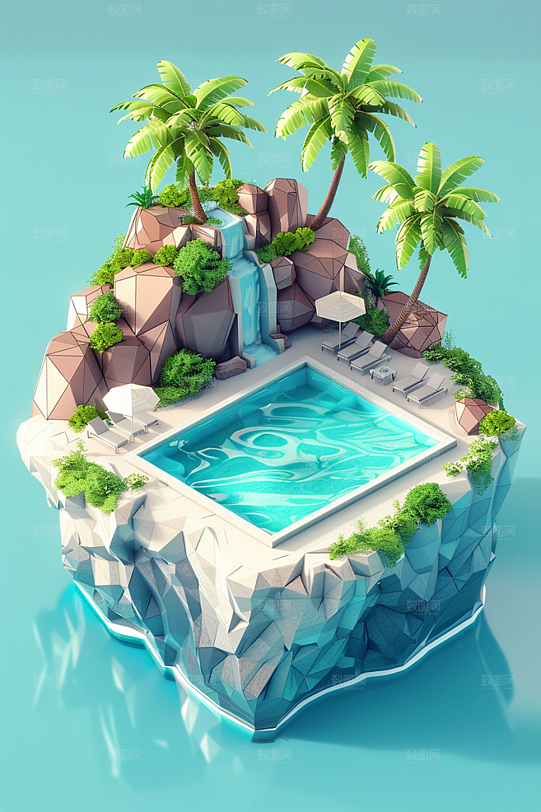 C4D泳池水上乐园游泳模型