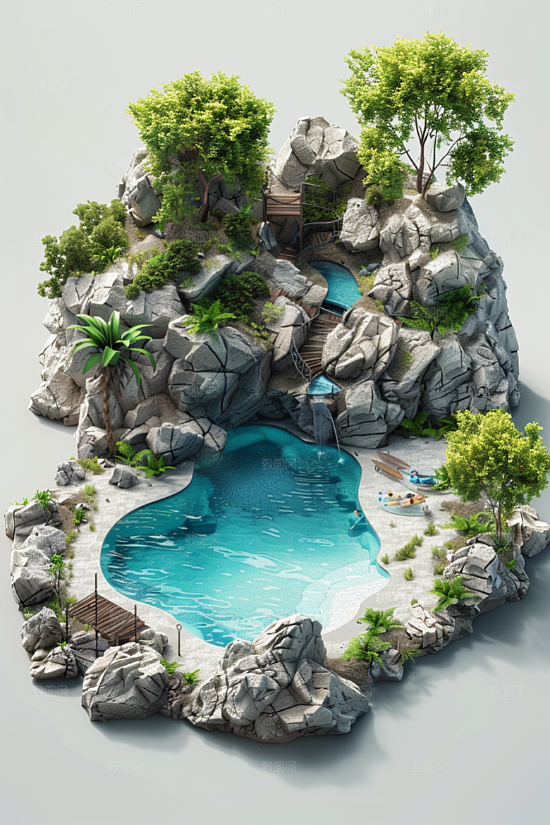 C4D泳池夏日3D模型