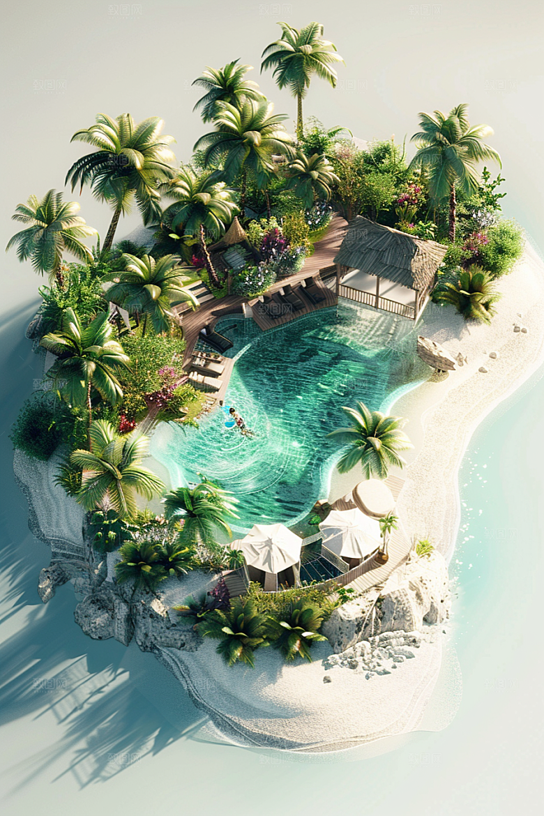 C4D泳池度假村高清模型