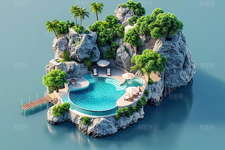 C4D泳池立体夏天模型
