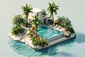 C4D泳池立体游泳模型