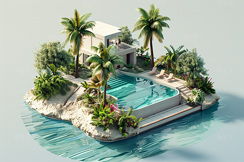 C4D泳池立体游泳模型