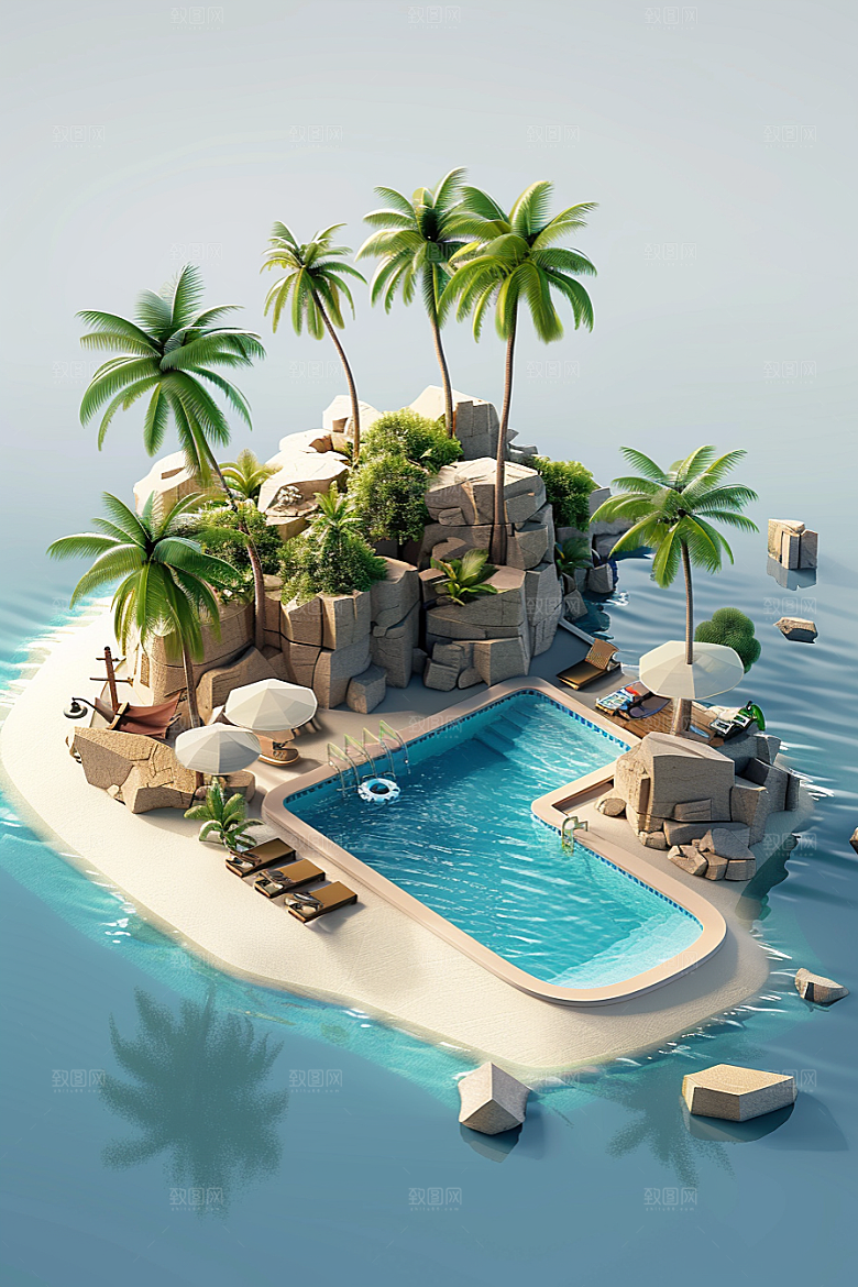 C4D泳池轰趴夏天模型
