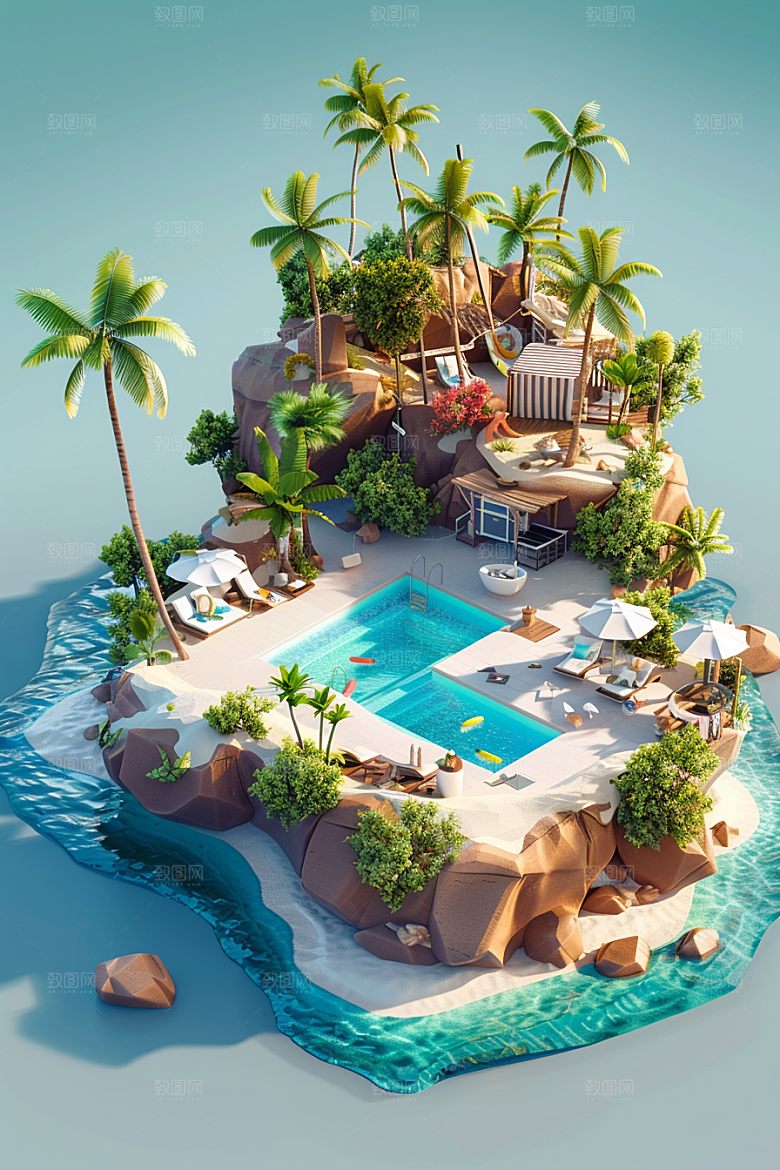 C4D泳池立体3D模型