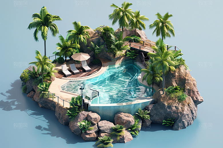 C4D泳池氛围游泳模型