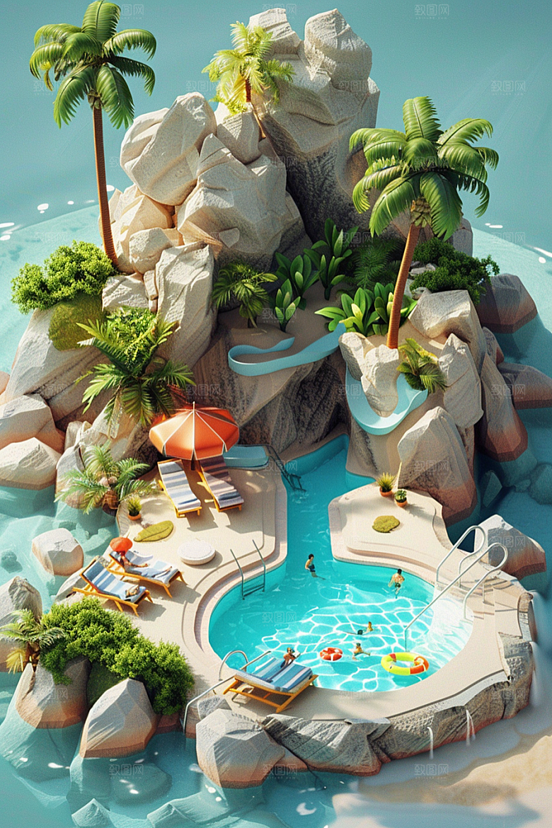 C4D泳池氛围别墅模型
