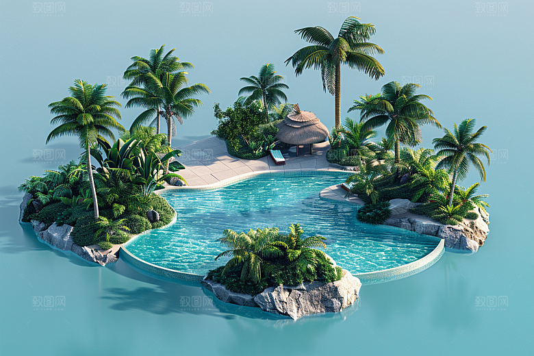 C4D泳池3D立体模型