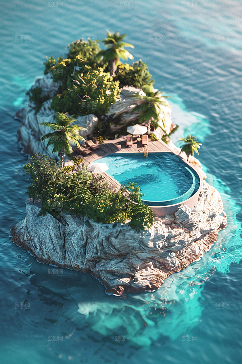 C4D泳池度假别墅模型