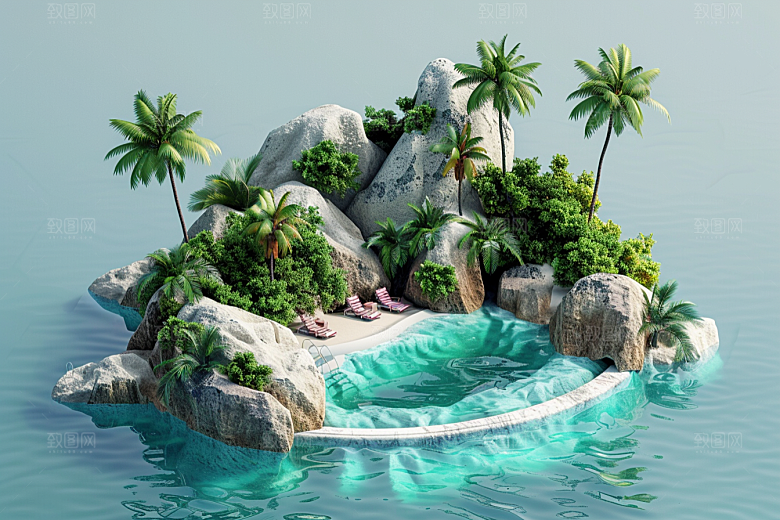 C4D泳池高清别墅模型