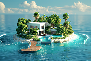 C4D泳池立体水上乐园模型