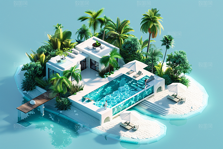 C4D泳池夏日水上乐园模型