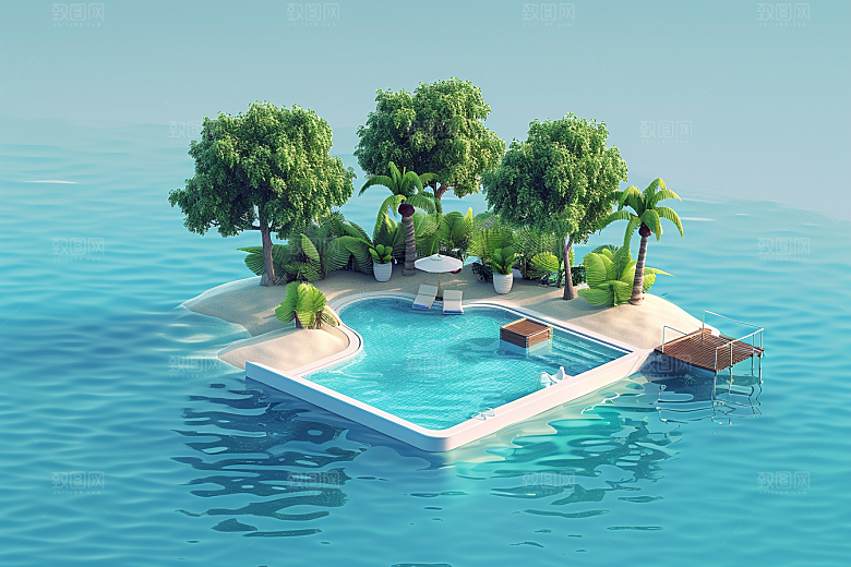 C4D泳池夏天游泳模型