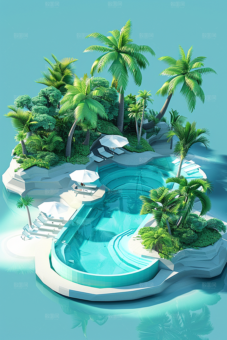 C4D泳池别墅高清模型