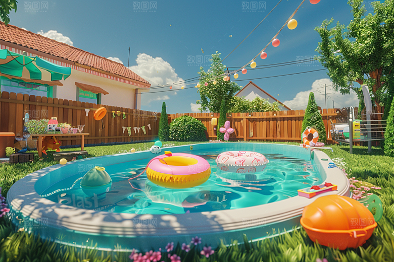 C4D泳池氛围夏天模型