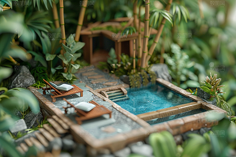 C4D泳池薄荷色海岛旅游模型