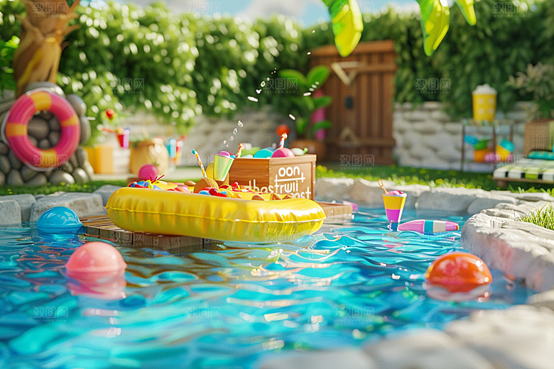 C4D泳池高清夏天模型