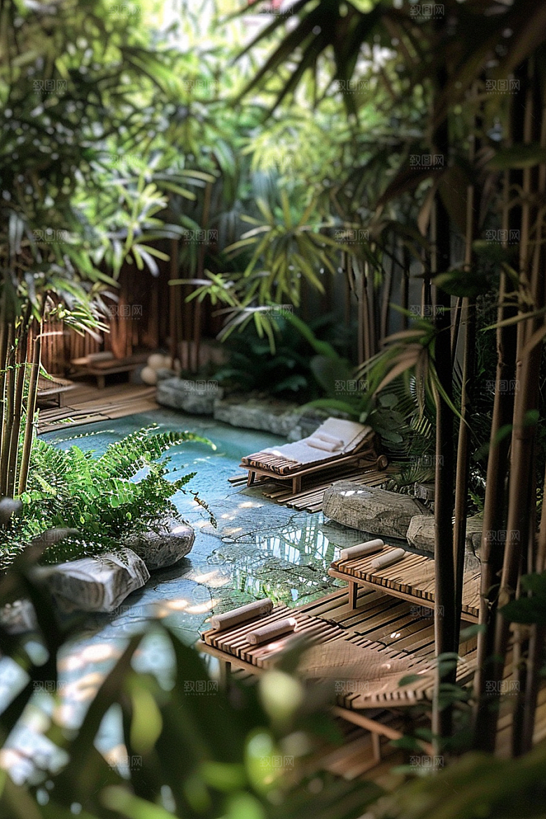 C4D泳池夏天海岛旅游模型