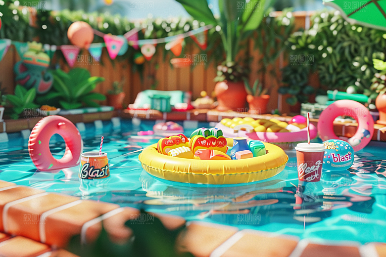 C4D泳池立体度假村模型