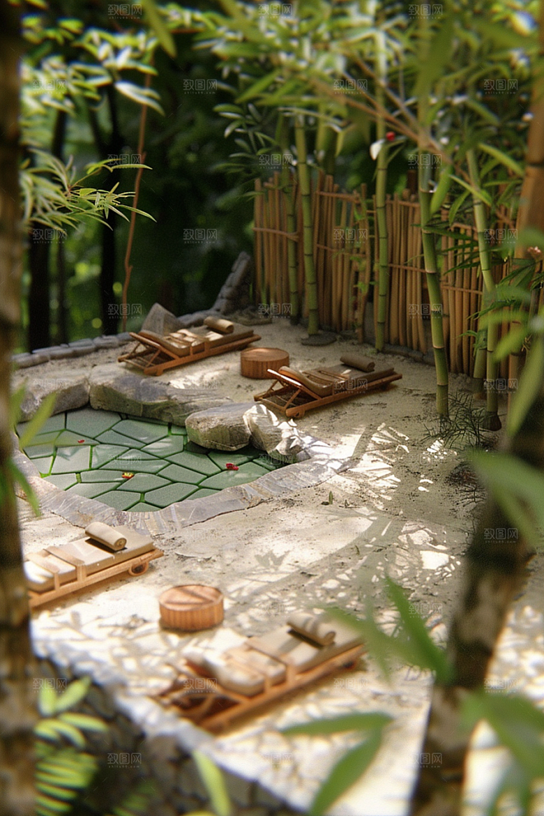 C4D泳池度假村游泳模型
