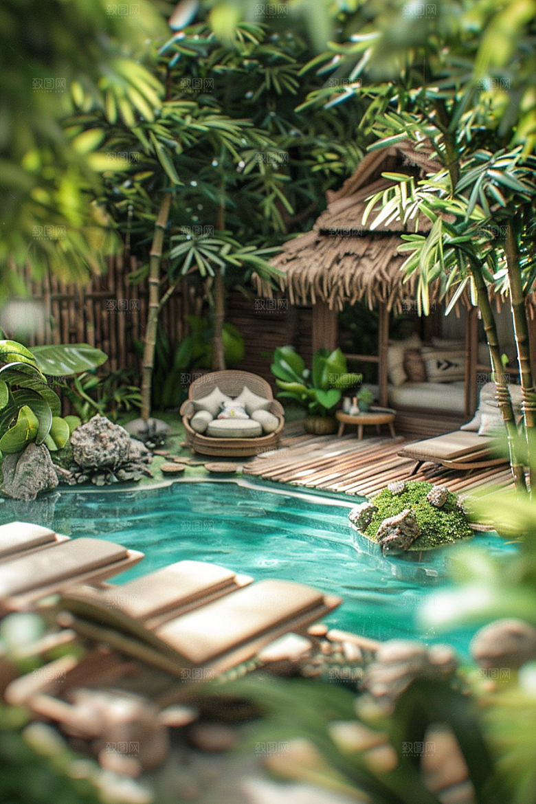 C4D泳池夏日立体模型