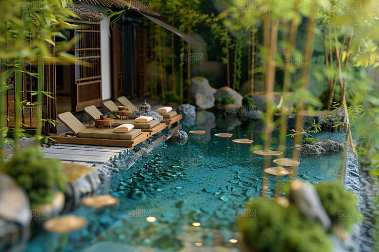 C4D泳池度假村高清模型