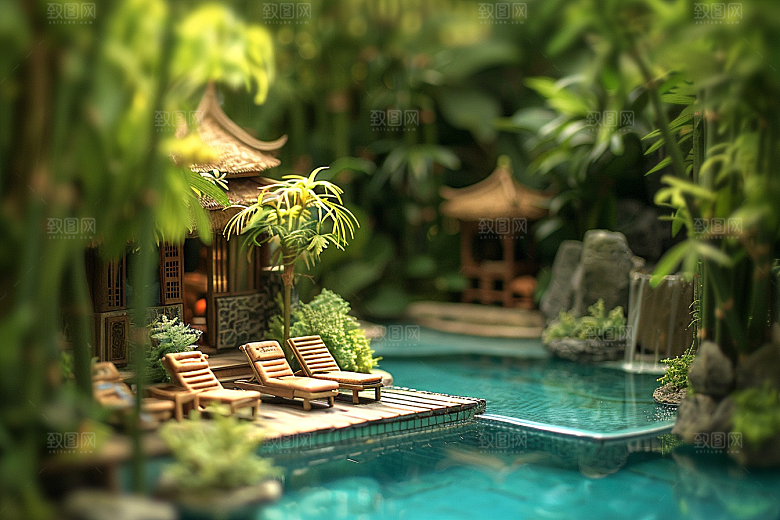 C4D泳池氛围高清模型