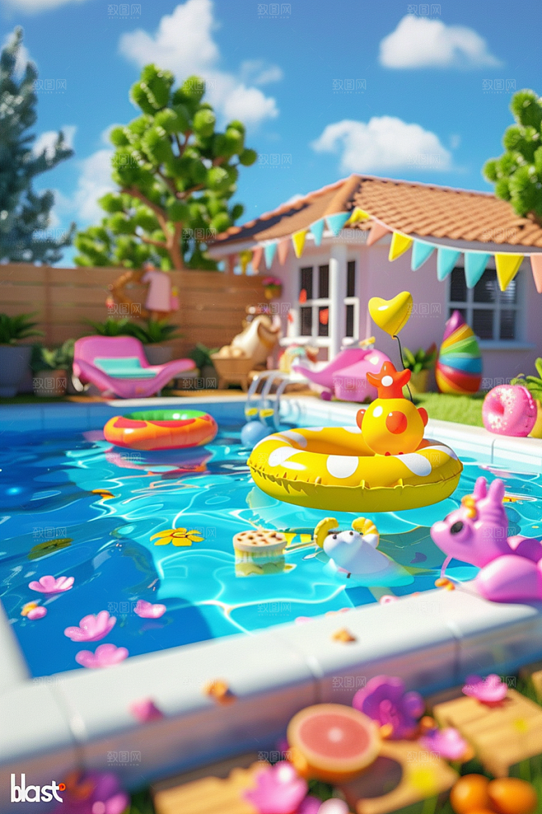 C4D泳池度假3D模型