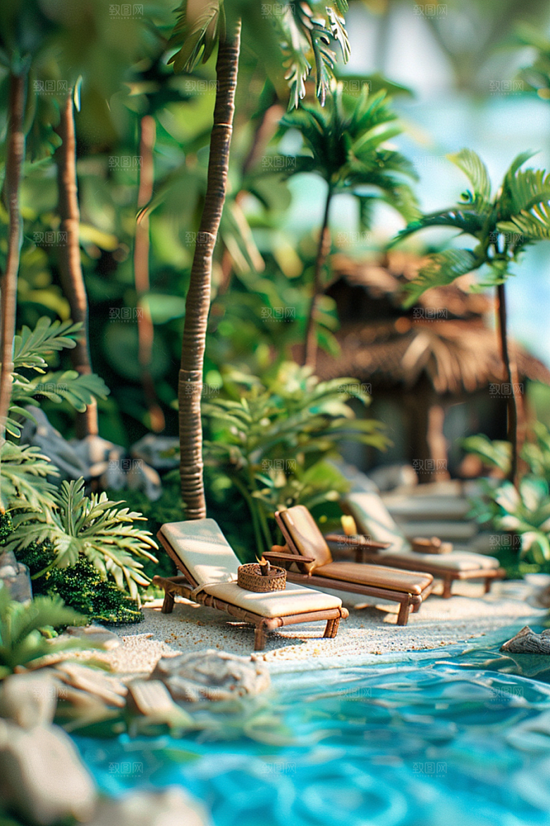 C4D泳池立体夏天模型