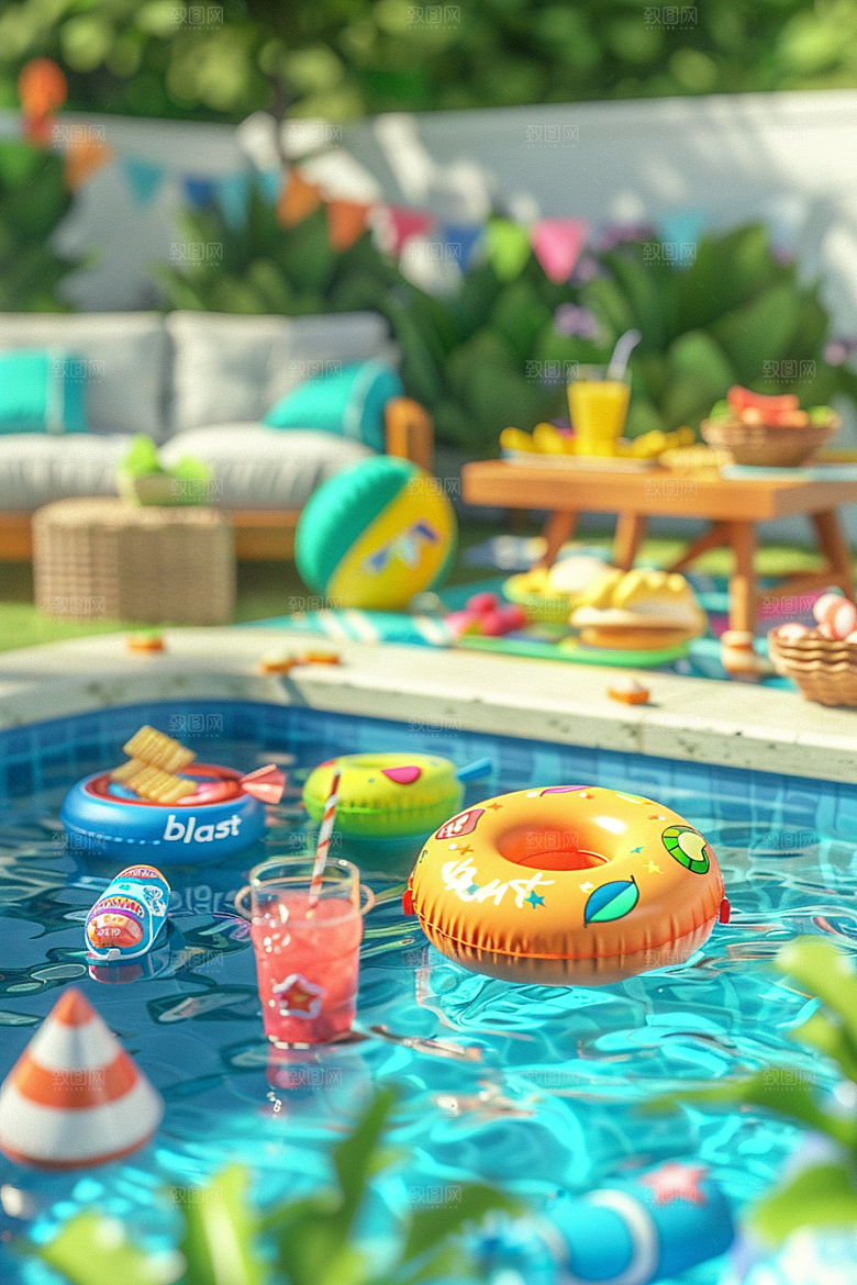 C4D泳池夏日别墅模型