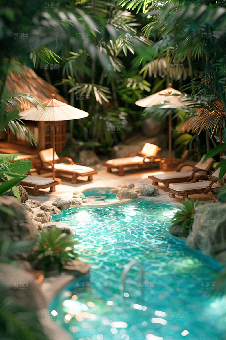 C4D泳池薄荷色3D模型