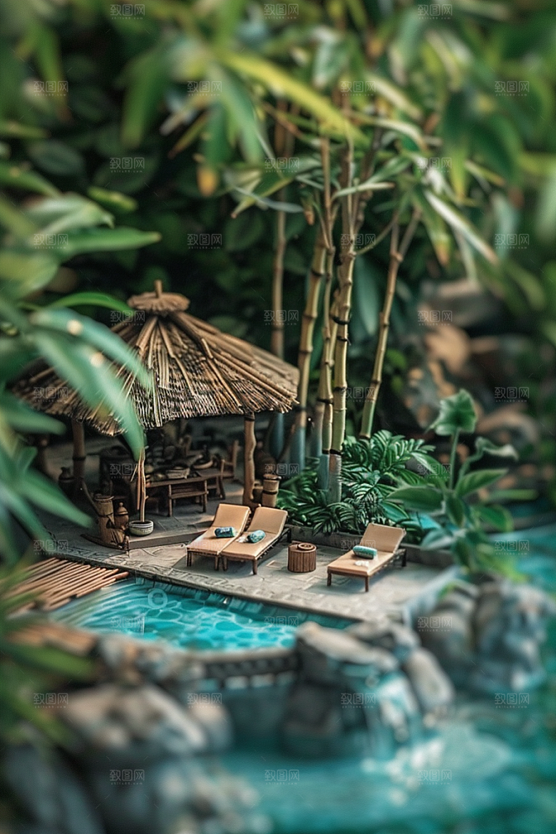 C4D泳池氛围水上乐园模型