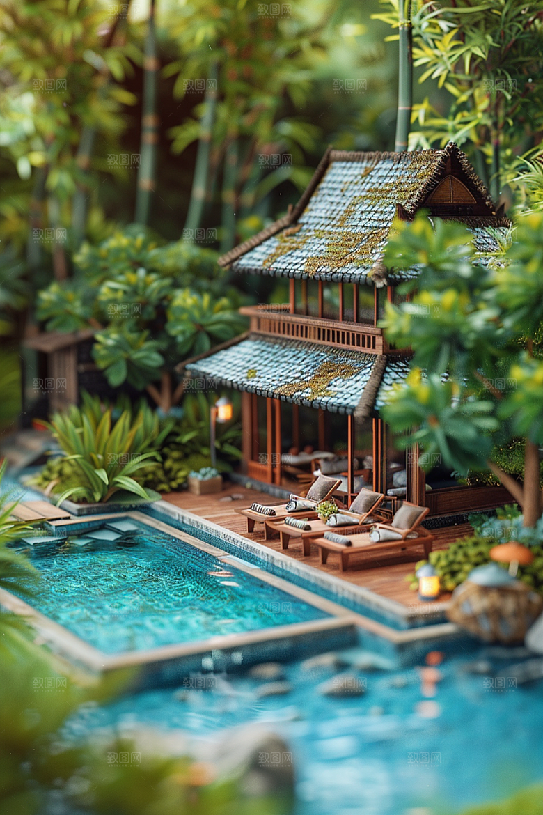C4D泳池轰趴夏日模型