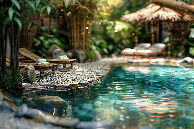 C4D泳池水上乐园夏天模型