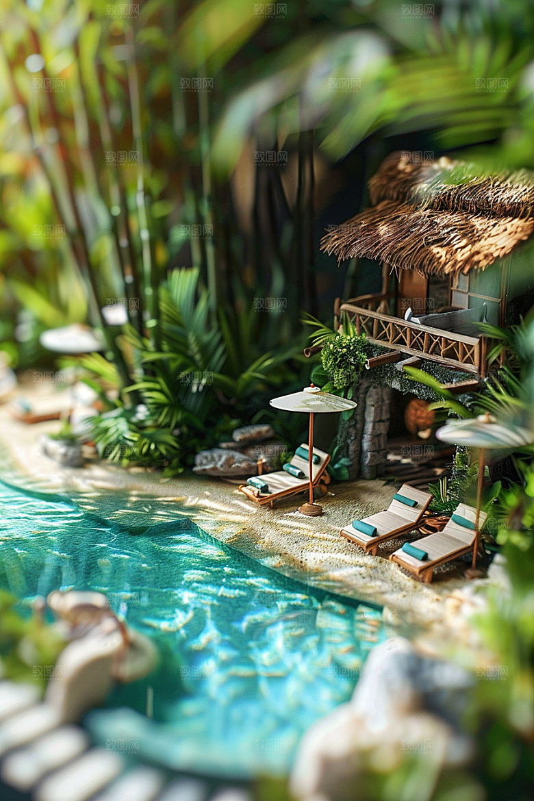 C4D泳池夏天立体模型