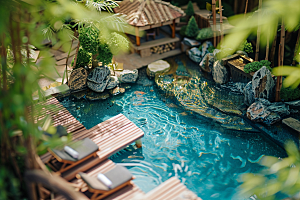 C4D泳池度假村别墅模型