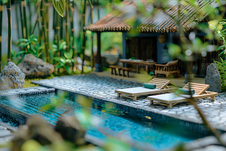 C4D泳池海岛旅游轰趴模型